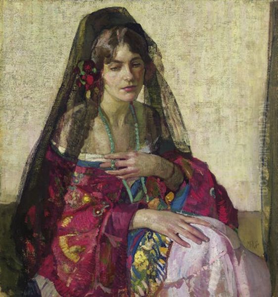 Black Mantilla Oil Painting by Richard Edward Miller