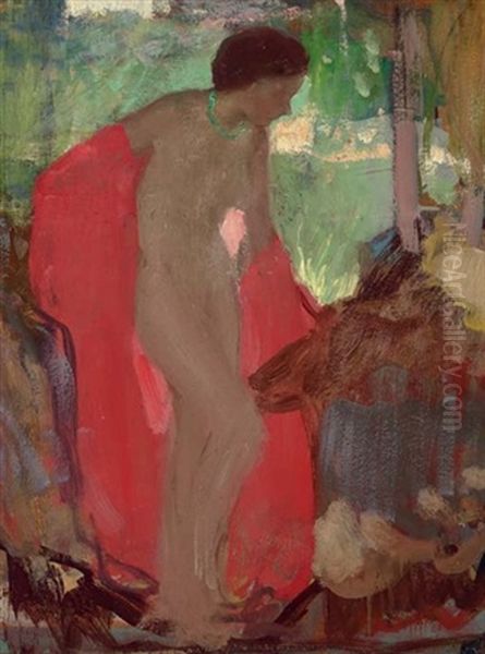 Scarlet Kimono Oil Painting by Richard Edward Miller