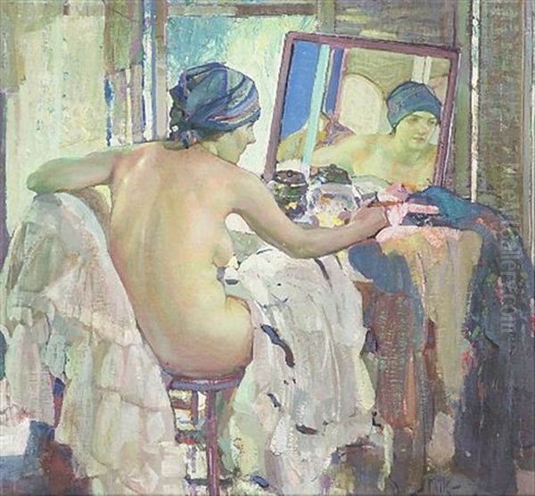 Reflections At The Dressing Table Oil Painting by Richard Edward Miller