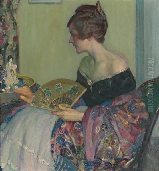 Chinese Statuette Oil Painting by Richard Edward Miller