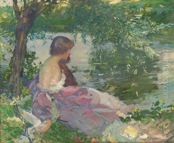 Resting By The Riverbank Oil Painting by Richard Edward Miller