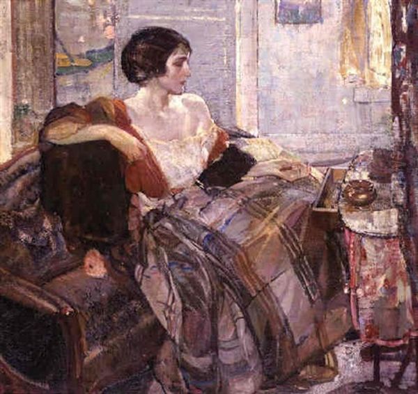 Woman Seated At Dressing Table Oil Painting by Richard Edward Miller