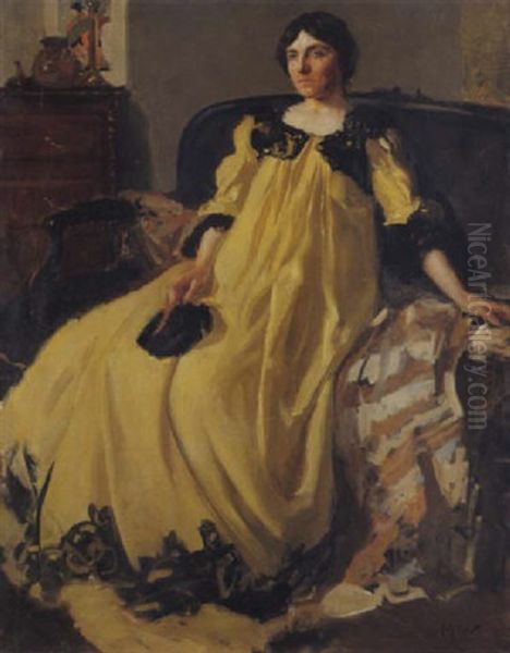 Elegante A La Robe Jaune Oil Painting by Richard Edward Miller