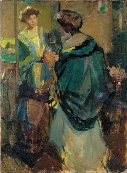 Looking In The Mirror Oil Painting by Richard Edward Miller