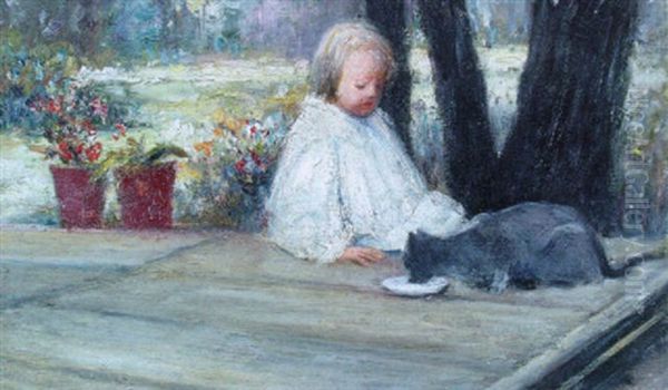 Little Girl With A Cat Oil Painting by Richard Edward Miller