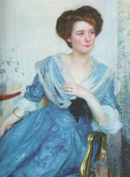 Lady In Blue Oil Painting by Richard Edward Miller