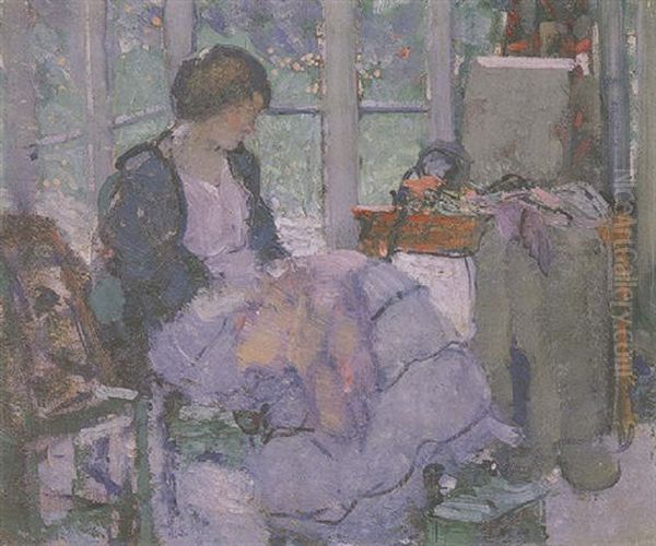 Young Lady Sewing Oil Painting by Richard Edward Miller