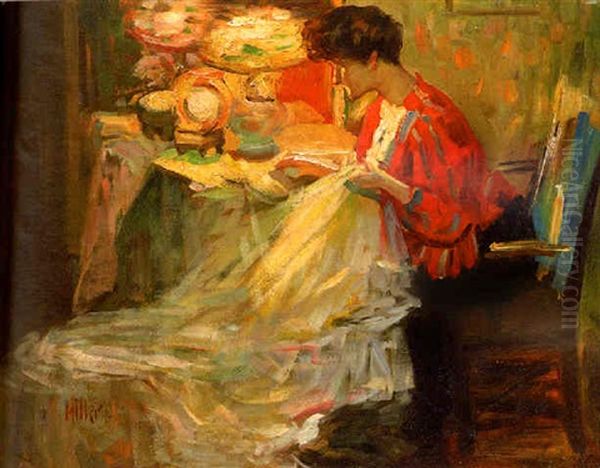 Lamplight Oil Painting by Richard Edward Miller