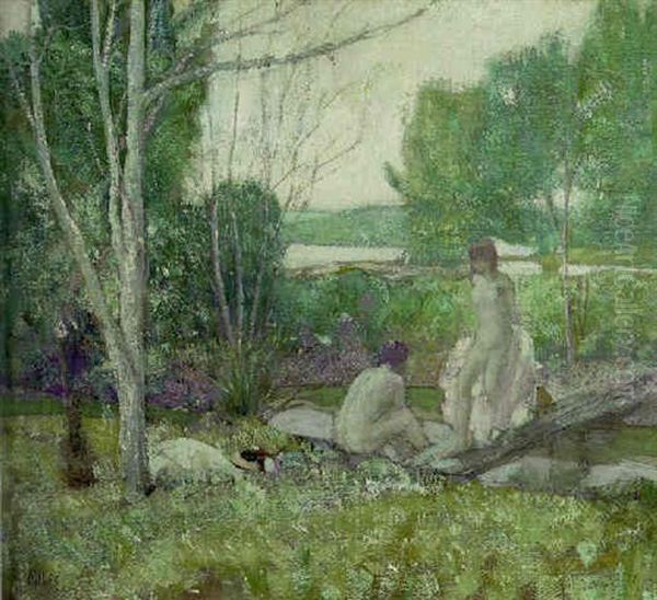 Bathing At The Stream Oil Painting by Richard Edward Miller