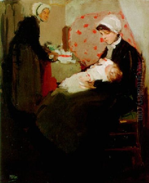 Mother And Child Oil Painting by Richard Edward Miller