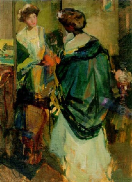 Woman Looking In A Mirror Oil Painting by Richard Edward Miller