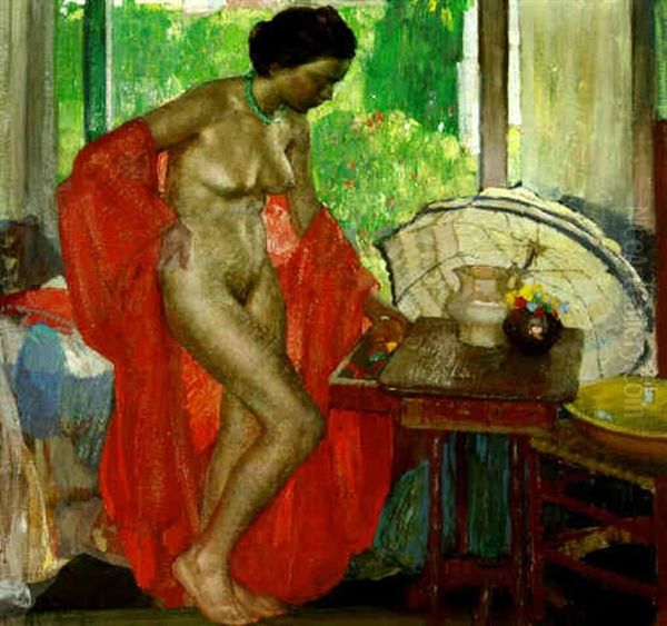 The Red Scarf Oil Painting by Richard Edward Miller