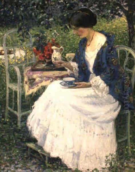 Tea In The Garden Oil Painting by Richard Edward Miller