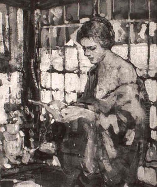 Woman Reading Oil Painting by Richard Edward Miller