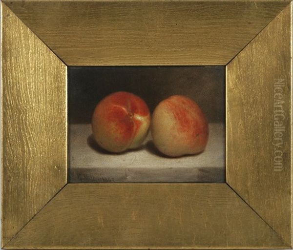 Peaches On A Marble Table Top (study) Oil Painting by William Rickarby Miller