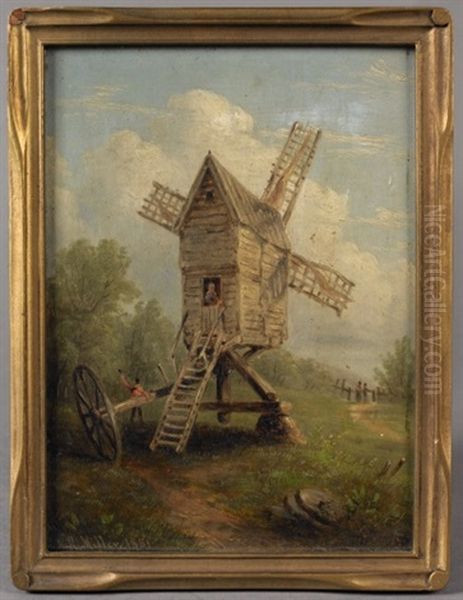 Landscape With Windmill And Figures Oil Painting by William Rickarby Miller