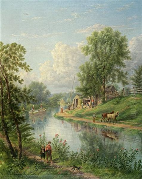 Canal Scene, Little Falls, New Jersey Oil Painting by William Rickarby Miller