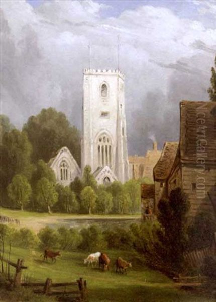 Barking Church, Essex, England Oil Painting by William Rickarby Miller