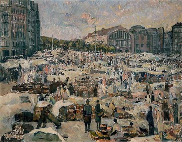 Wochenmarkt Am Mesberg In Hamburg Oil Painting by Otto Miller-Diflo