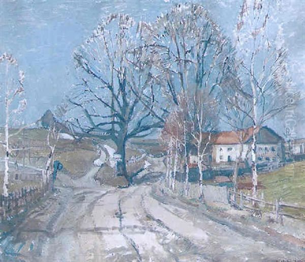 Weggabelung Mit Bauernhofen by Otto Miller-Diflo