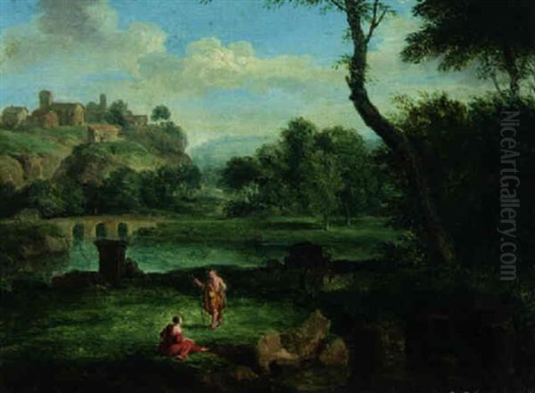 Figures In Classical Landscapes Oil Painting by Jean Francois (Francisque) Millet the Younger