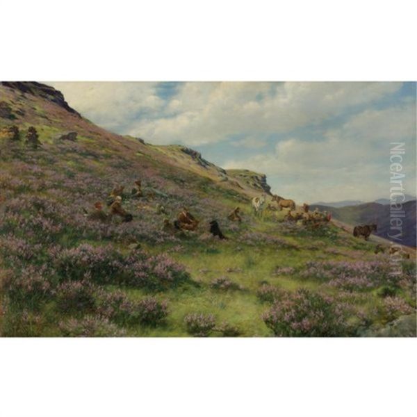 Luncheon On The Moor: The Howard Townsend Family Taking A Break From A Highland Shoot Oil Painting by Francis Davis Millet