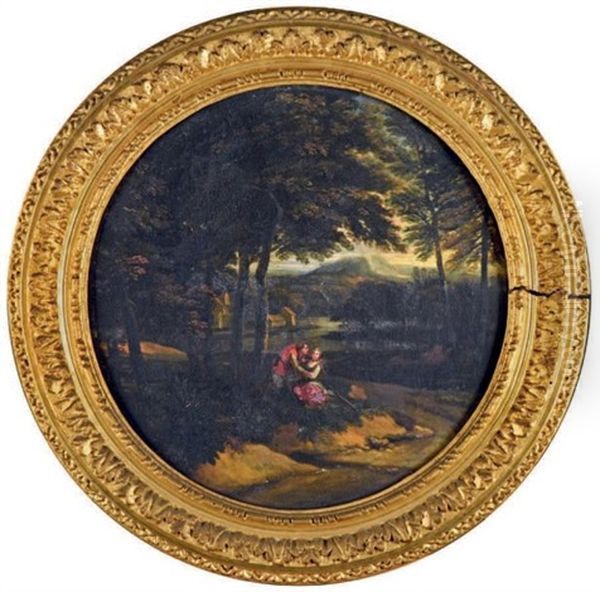 Couple Galant Dans Un Paysage (pair) Oil Painting by Francisque Millet