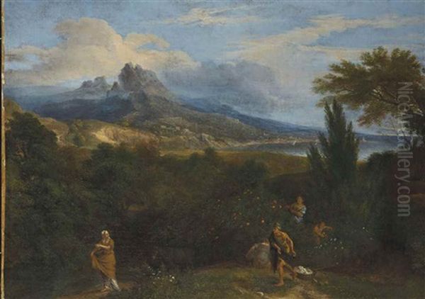 Paysage Italianisant Avec Des Bergers Oil Painting by Francisque Millet