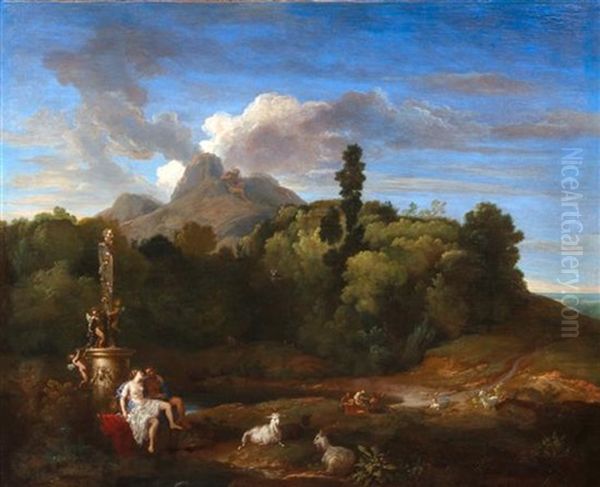 An Extensive Landscape With Acis And Galatea Oil Painting by Francisque Millet