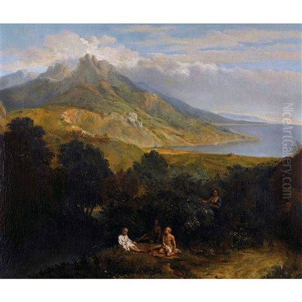 Italienische Kustenlandschaft Oil Painting by Francisque Millet