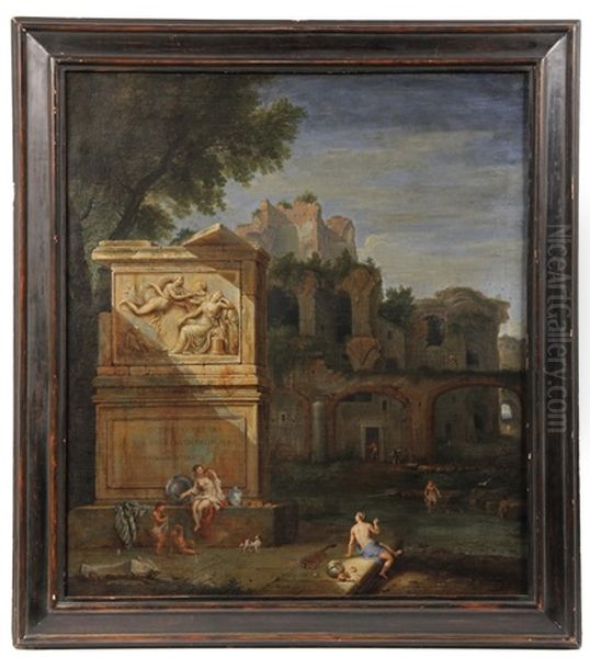 Capriccio Of Figures In A Classical Ruin Oil Painting by Francisque Millet