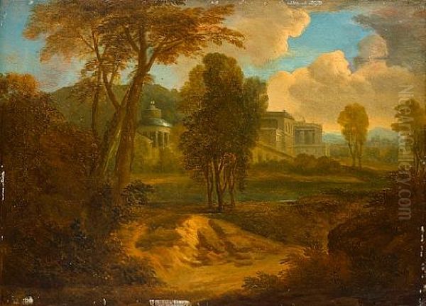 An Italianate Landscape With A Villa Oil Painting by Francisque Millet