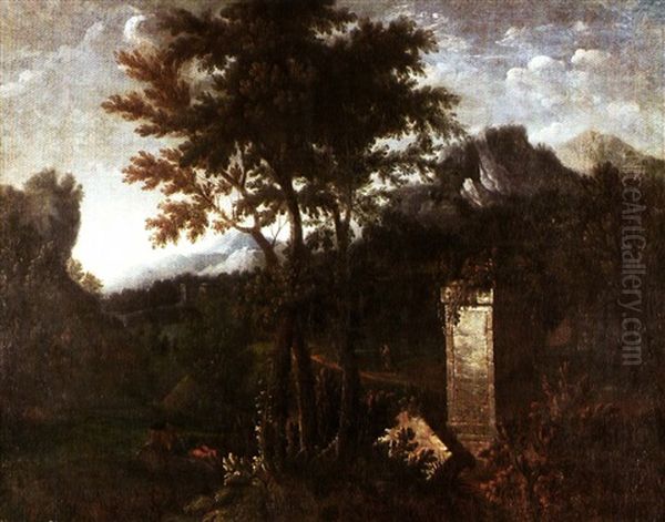 Paysage Aux Grands Arbres Et A L'edifice Oil Painting by Francisque Millet