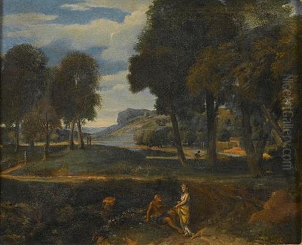 An Italianate Landscape With Classical Figures Resting Beside A Path Oil Painting by Francisque Millet