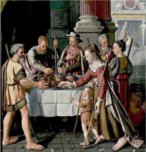 The First Passover Feast Oil Painting by Huybrecht Beuckelaer