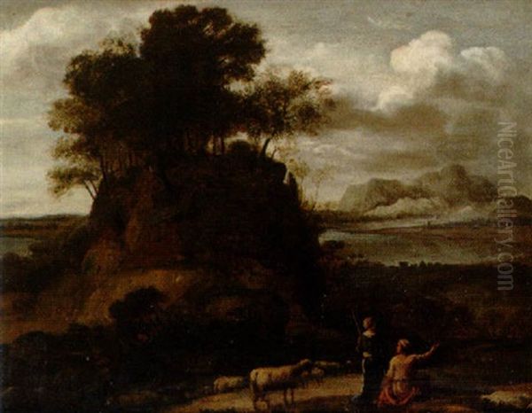 Landskap Med Herdar Och Boskap Oil Painting by Francisque Millet