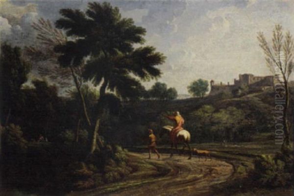 An Italianate Landscape With Figures On A Wooded Path Oil Painting by Francisque Millet