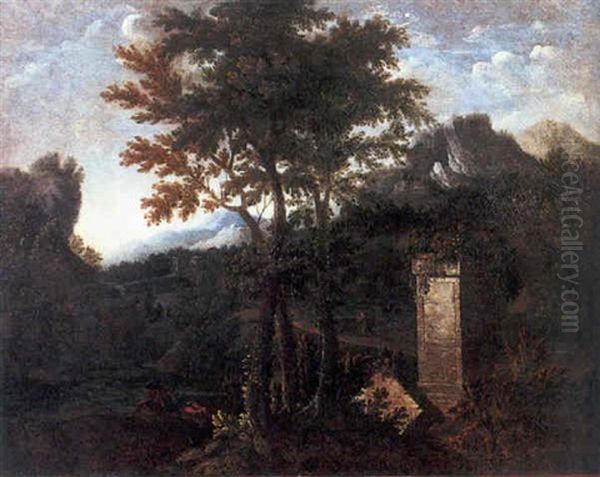 Paysage Aux Grands Arbres Et A L'edifice Oil Painting by Francisque Millet