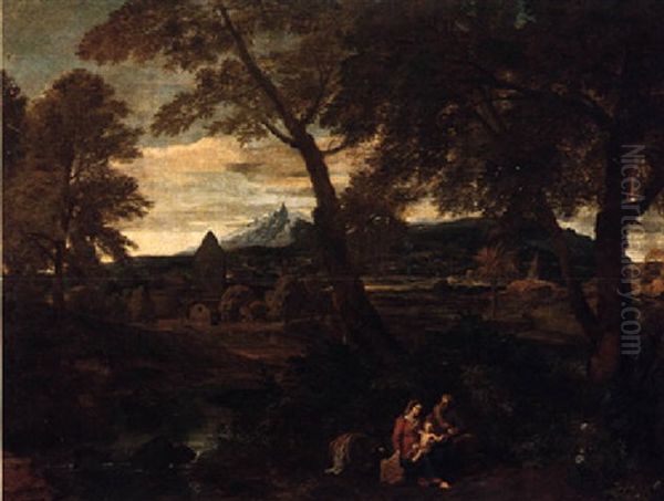 An Italianate Landscape With The Rest On The Flight Into Egypt Oil Painting by Francisque Millet