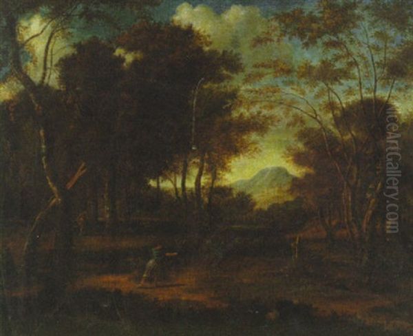 A Wooded Landscape With Diana Hunting Oil Painting by Francisque Millet