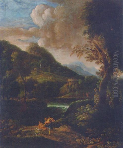 A Mountainous Landscape With Tobias And The Angel Oil Painting by Francisque Millet