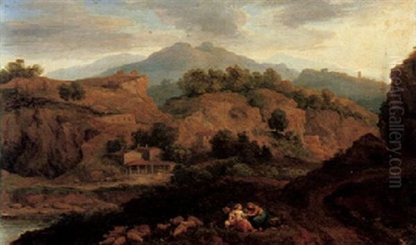 Mountainous Landscape With Vertumnus And Pomona Oil Painting by Francisque Millet