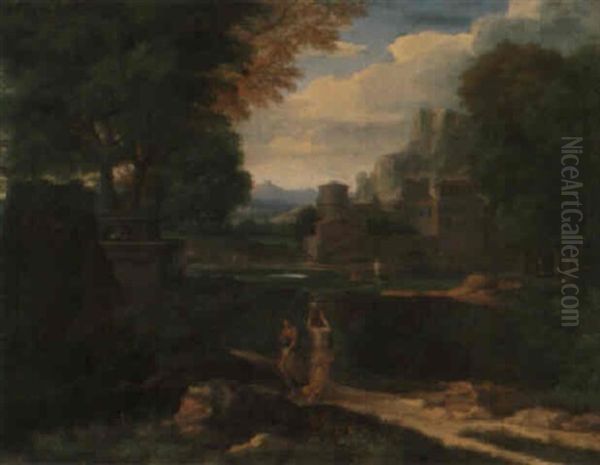 A Classical Landscape With Figures Oil Painting by Francisque Millet