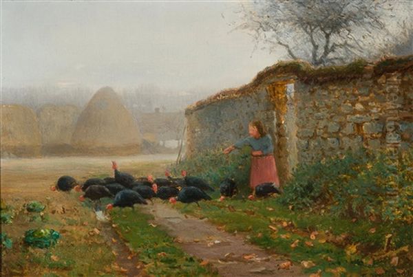 Nourrir Les Dindes Oil Painting by Francois Millet