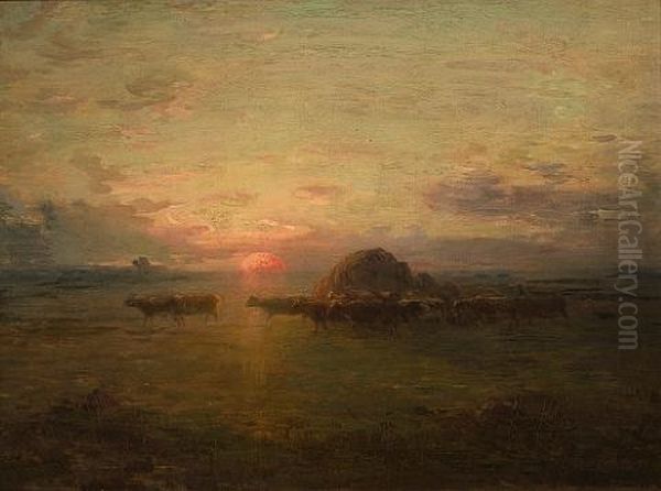 Sunset Over The Fields Oil Painting by Francois Millet