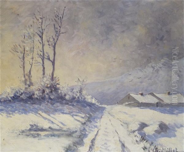 Winter Landscape Oil Painting by Jean-Charles Millet