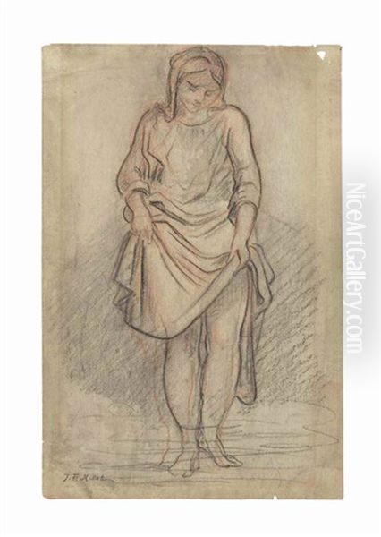 Jeune Femme Relevant Sa Robe Oil Painting by Jean-Francois Millet