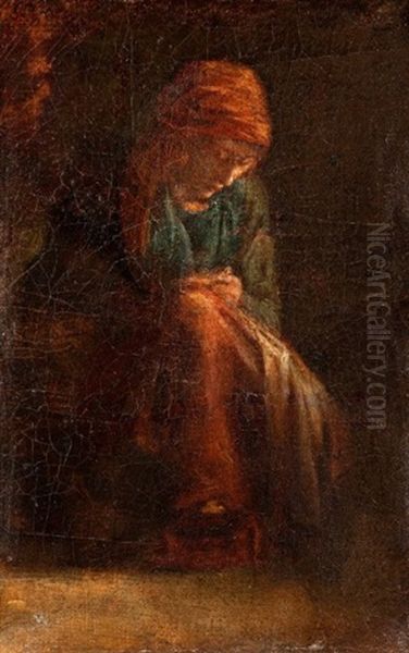 Matelot Raccommodant Une Voile Oil Painting by Jean-Francois Millet