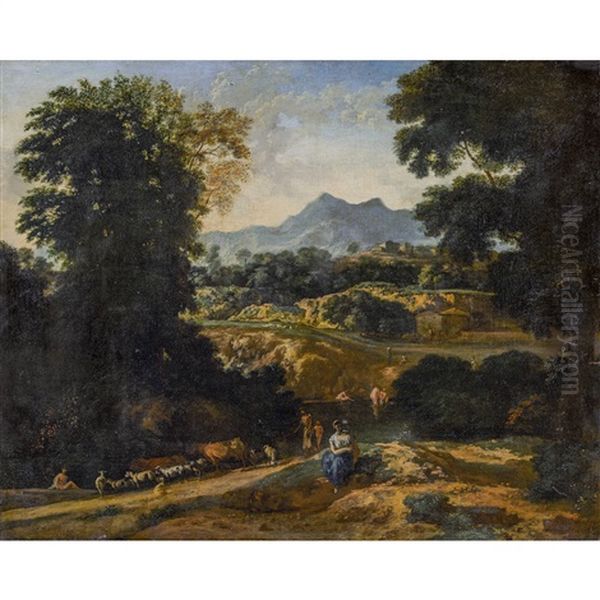 Pastorale Landschaft Mit Badenden Oil Painting by Jean-Francois Millet