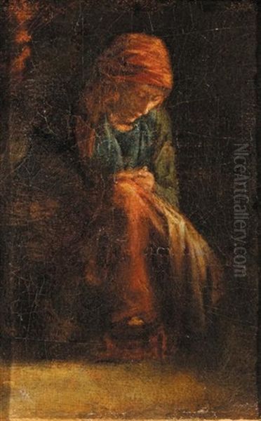 Matelot Raccommodant Une Voile Oil Painting by Jean-Francois Millet